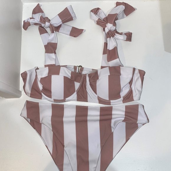Bikini X Knot Straps Two Tone Bikini Swimsuit - Picture 1 of 2